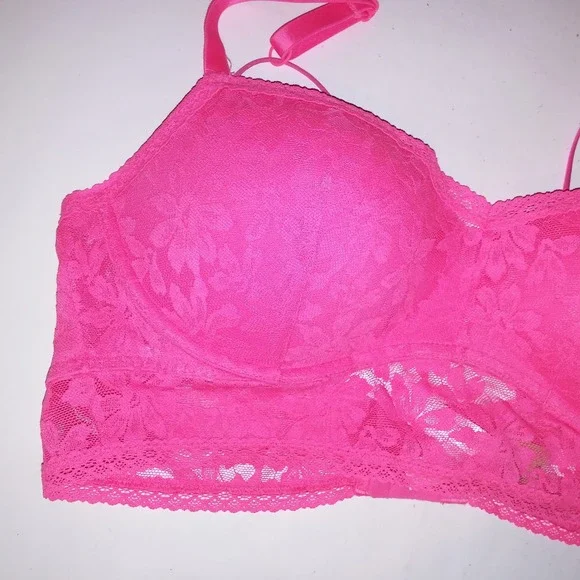 Victoria Secret PINK Bralette Bra XL Neon Pink Lace Push Up Underwire New - Picture 3 of 6